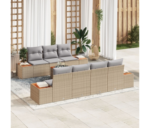 Juego de Sofá de Jardín de 8 Piezas con Cojines Beige Ratán Poliéster Acacia