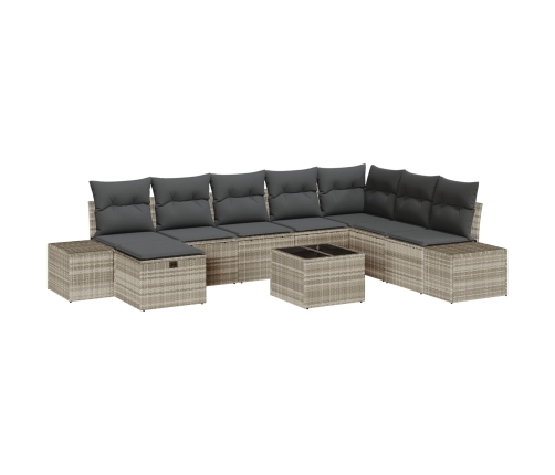 Conjunto de Sofá de Jardín  de 9 Piezas con Cojines de Rattan Polimérico Gris Claro