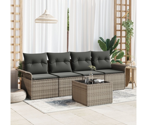 Conjunto de Sofá de Jardín  de 5 Piezas con Cojines Gris Poliratán