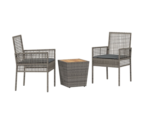 Conjunto de Bistro de Jardín de 3 Piezas con Cojines Gris de Poliratán