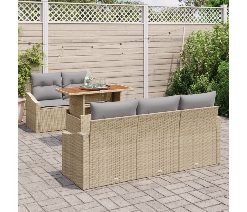 Conjunto de comedor de jardín de 6 piezas con cojines Beige Ratán de poliéster Acacia