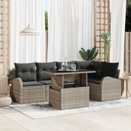 Juego de Sofá de Jardín de 6 Piezas con Cojines Gris Rattan Polímero
