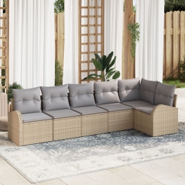 Conjunto de Sofá de Jardín de 6 Piezas con Cojines Beige de Poliratán