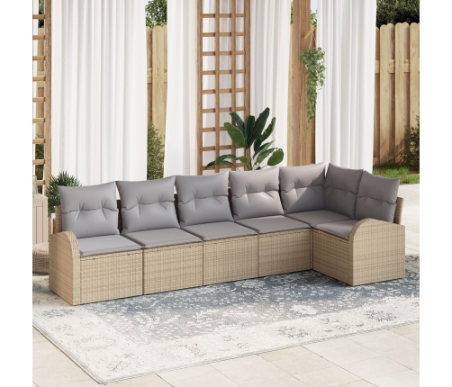 Conjunto de Sofá de Jardín de 6 Piezas con Cojines Beige de Poliratán