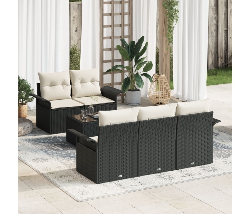 Set de Sofá de Jardín de 6 Piezas con Cojines Negro Poliratán