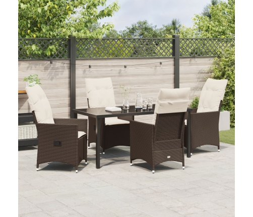 Set de Comedor de Jardín de 5 Piezas con Cojines Marrón Poliratán