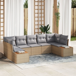 Conjunto de Sofá de Jardín  de 7 Piezas con Cojines Beige Poliratán