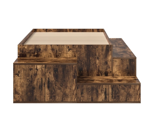 Estructura de Cama de Almacenamiento Roble Ahumado Madera Maciza