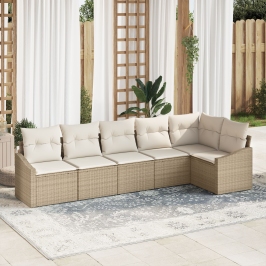 Conjunto de Sofá de Jardín de 6 Piezas con Cojines Beige Ratán Sintético