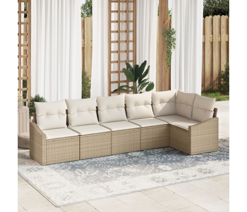 Conjunto de Sofá de Jardín de 6 Piezas con Cojines Beige Ratán Sintético