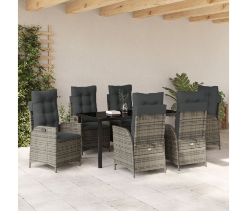 Juego de Comedor de Jardín de 7 Piezas con Cojines Gris Poliratán