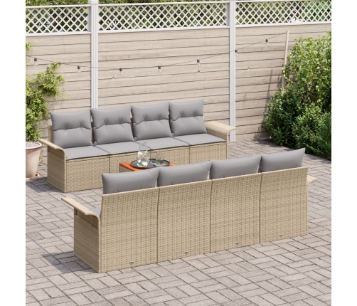 Conjunto de Sofá de Jardín de 9 Piezas con Cojines Beige Ratán de Polietileno Acacia