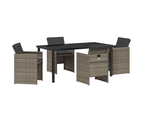 Conjunto de Comedor de Jardín de 5 Piezas con Cojines Ratán Polivalente Gris