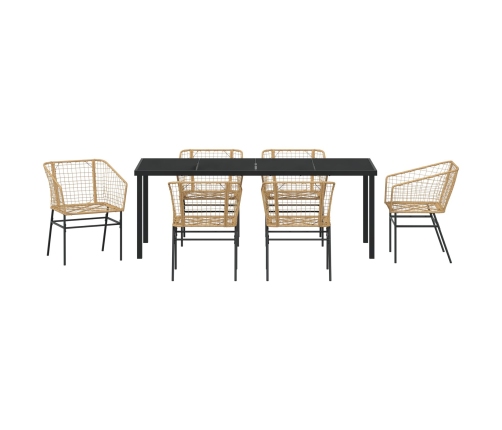 Juego de Comedor de Jardín  de 7 Piezas Marrón Ratan Poliéster