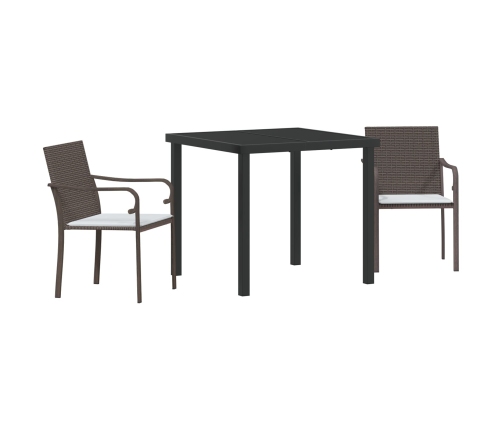 Set de comedor exterior  de 3 piezas con cojines - Ratán marrón