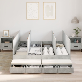 Cama con Almacenamiento  Gris Concreto Madera de Alta Calidad