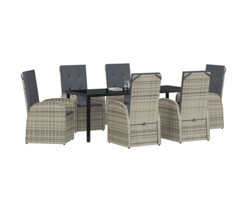 Conjunto de Comedor de Jardín de 7 Piezas con Cojines Gris de Poliratán