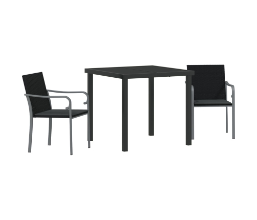 Conjunto de Comedor de Jardín de 3 Piezas con Cojines de Polirratán Negro