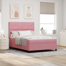 Cama con somier  con colchón y LED Rosa 140x190 cm de terciopelo