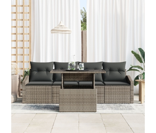 Conjunto de Sofá de Jardín  de 5 piezas con cojines Gris Ratán Sintético