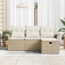 Conjunto de Sofá de Jardín de 4 Piezas con Cojines Beige Ratán Polímero