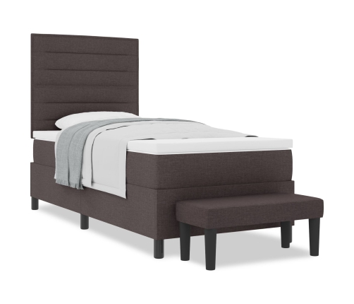 Cama con Estructura de Caja  con Colchón y Banco Marrón Oscuro 100x200 cm Tela
