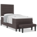 Cama con Estructura de Caja  con Colchón y Banco Marrón Oscuro 100x200 cm Tela
