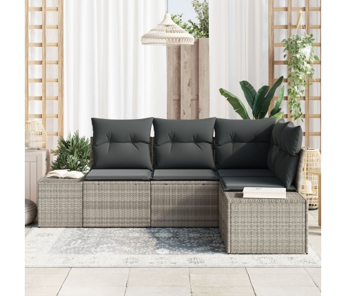 Set de Sofá de Jardín de 4 Piezas con Cojines Gris Claro Poliratán