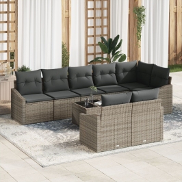 Conjunto de comedor de jardín de 8 piezas con cojines Ratán sintético Negro
