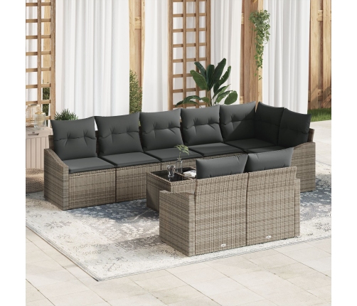 Conjunto de comedor de jardín de 8 piezas con cojines Ratán sintético Negro