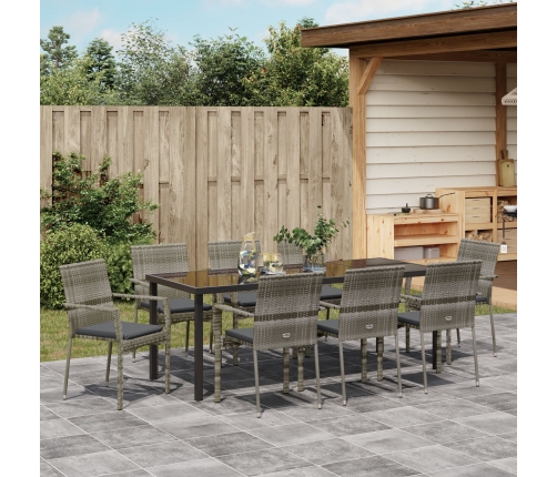 Juego de Comedor de Jardín  de 9 Piezas con Cojines Gris Poliratán