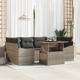 Conjunto de Sofás de Jardín de 7 Piezas con Cojines Gris Polirratán