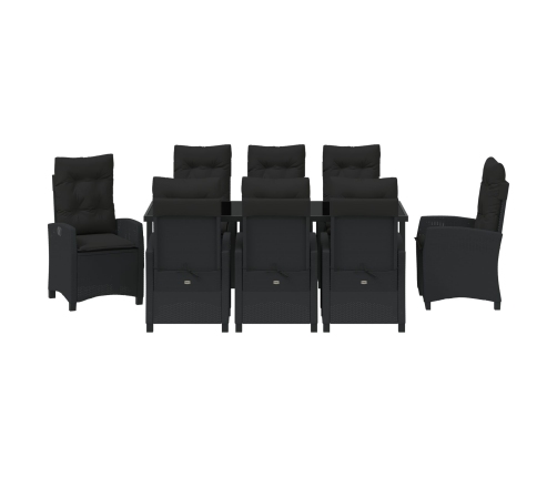 Conjunto de Comedor de Jardín de  de 9 Piezas con Cojines, Rattan Poliéster Negro