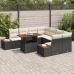 Conjunto de 9 Piezas de Comedor de Jardín con Cojines Negro Poliratán Acacia