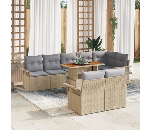 Juego de Comedor de Jardín de 9 Piezas con Cojines Beige Ratán Sintético Acacia
