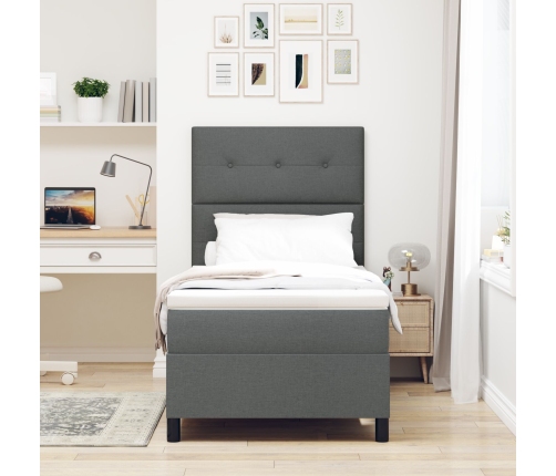 Cama de Base de Resorte  con Colchón Gris Oscuro 100x200 cm Tela