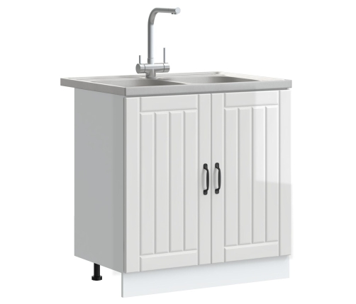 Gabinete de Cocina  'Lucca' con Doble Fregadero Blanco de Alto Brillo en Madera Elaborada