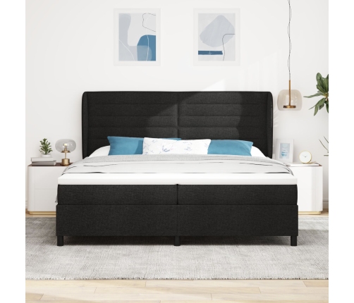 Cama Box Spring con Colchón  Negro 200x200 cm Tela