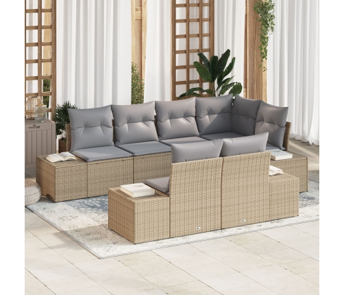 Conjunto de Sofá de Jardín  de 7 Piezas con Cojines Beige Ratán Poliéster