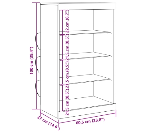Sideboard con Luces LED de  de Roble Artesano 60,5x37x100 cm