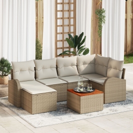 Juego de Sofá de Jardín de 7 Piezas con Cojines Beige Poliratán Acacia