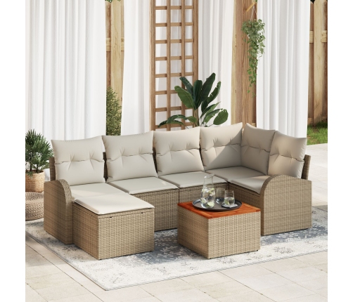 Juego de Sofá de Jardín de 7 Piezas con Cojines Beige Poliratán Acacia