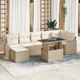Juego de Sofá de Jardín de 8 Piezas con Cojines Beige de Ratán Sintético