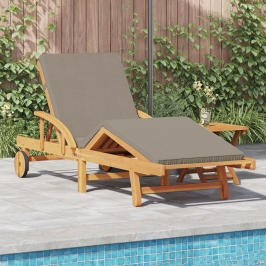 Tumbona plegable  con ruedas y cojín taupe de madera sólida de acacia