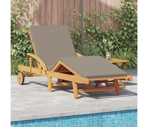 Tumbona plegable  con ruedas y cojín taupe de madera sólida de acacia