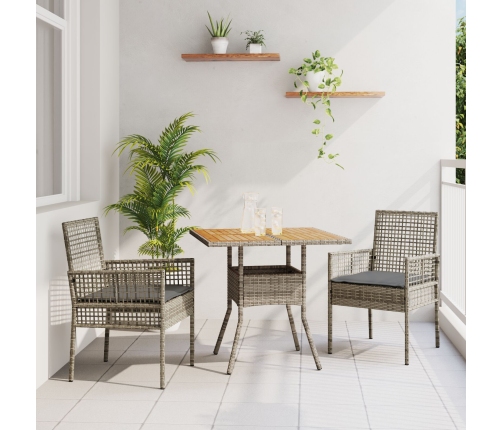 Conjunto de Comedor de Jardín  de 3 Piezas con Cojines Gris Ratán Polímero