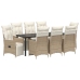 Juego de Comedor de Jardín de 9 Piezas con Cojines Beige Poliratán
