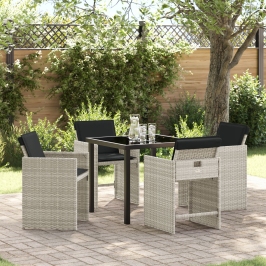 Set de Comedor de Jardín de 5 Piezas  con Cojines Gris Claro Poliratán
