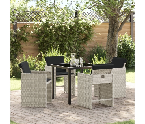 Set de Comedor de Jardín de 5 Piezas  con Cojines Gris Claro Poliratán
