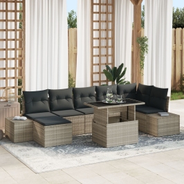 Conjunto de Sofá de Jardín  8 Piezas Gris Mimbre